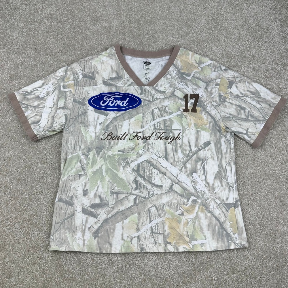Ford Built Ford Tough FX4 Off Road RealTree Camo V-Neck Jersey Shirt Small Mens
